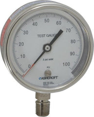 Ashcroft - 3" Dial, 1/4 Thread, 0-100 Scale Range, Pressure Gauge - Lower Connection Mount, Accurate to 0.5% of Scale - Exact Tooling