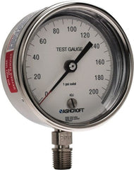 Ashcroft - 3" Dial, 1/4 Thread, 0-200 Scale Range, Pressure Gauge - Lower Connection Mount, Accurate to 0.5% of Scale - Exact Tooling