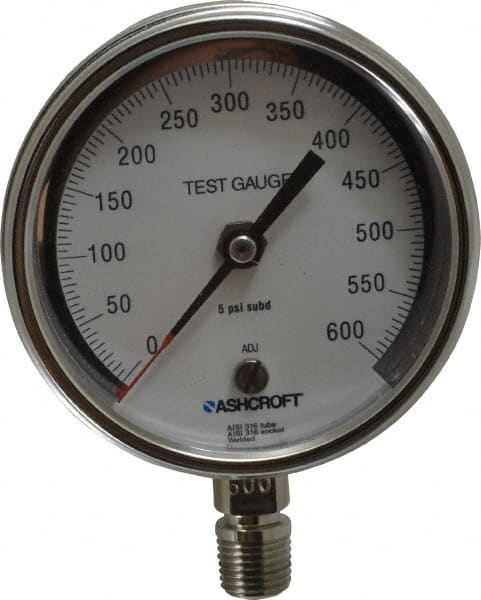 Ashcroft - 3" Dial, 1/4 Thread, 0-600 Scale Range, Pressure Gauge - Lower Connection Mount, Accurate to 0.5% of Scale - Exact Tooling