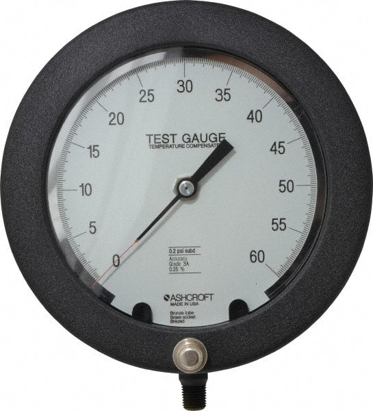 Ashcroft - 6" Dial, 1/4 Thread, 0-60 Scale Range, Pressure Gauge - Lower Connection Mount, Accurate to 0.25% of Scale - Exact Tooling