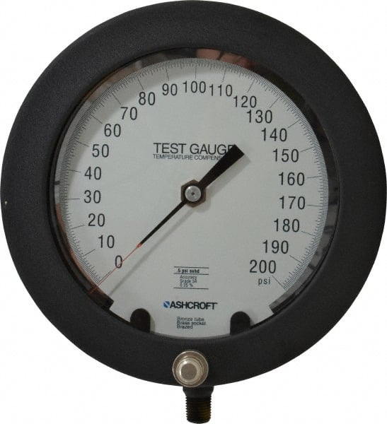 Ashcroft - 6" Dial, 1/4 Thread, 0-200 Scale Range, Pressure Gauge - Lower Connection Mount, Accurate to 0.25% of Scale - Exact Tooling