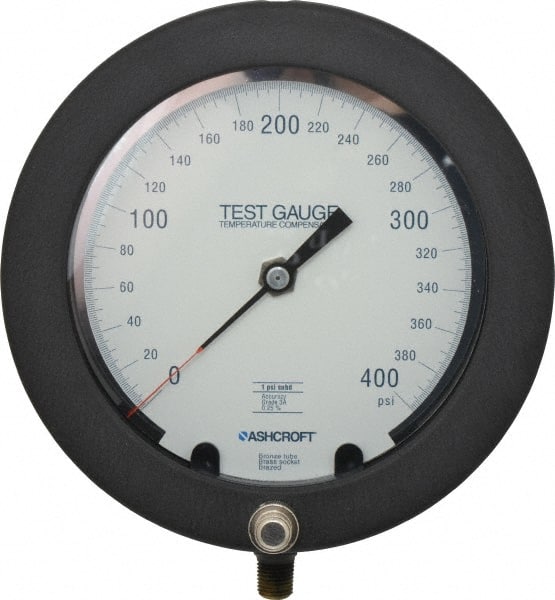 Ashcroft - 6" Dial, 1/4 Thread, 0-400 Scale Range, Pressure Gauge - Lower Connection Mount, Accurate to 0.25% of Scale - Exact Tooling