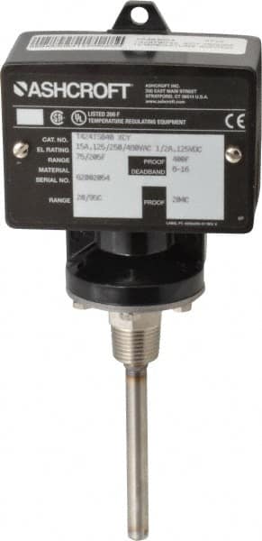 Ashcroft - 75 to 205°F, Watertight Single Setpoint Temp Switch - 4 Inch Rigid Stem - Exact Tooling