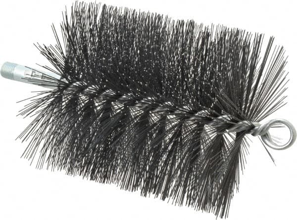 Schaefer Brush - 5" Diam Round, Tempered Steel Wire Chimney Brush - 1/4" NPSM Male Connection - Exact Tooling