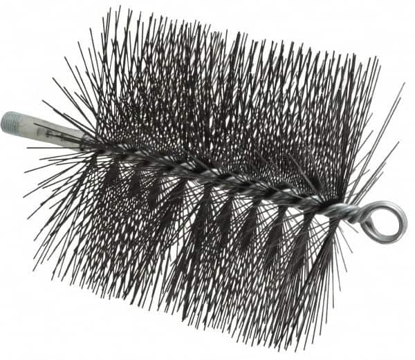 Schaefer Brush - 6" Diam Round, Tempered Steel Wire Chimney Brush - 1/4" NPSM Male Connection - Exact Tooling