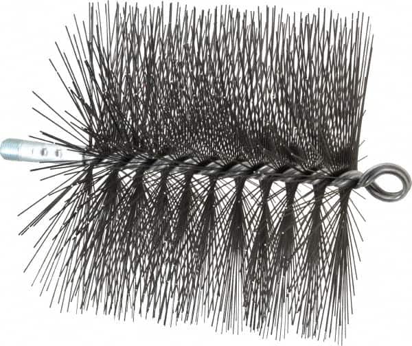 Schaefer Brush - 7" Diam Round, Tempered Steel Wire Chimney Brush - 1/4" NPSM Male Connection - Exact Tooling