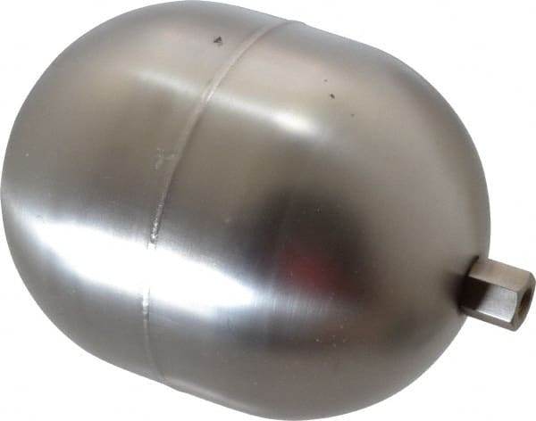 Made in USA - 4" Diam x 5" Long, Oblong, Hex Spud Connection, Metal Float - 1/4-20 Thread, Stainless Steel, 200 Max psi, 25 Gauge - Exact Tooling