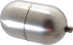 Made in USA - 4" Diam x 7" Long, Oblong, Hex Spud Connection, Metal Float - 1/4-20 Thread, Stainless Steel, 150 Max psi, 19 Gauge - Exact Tooling