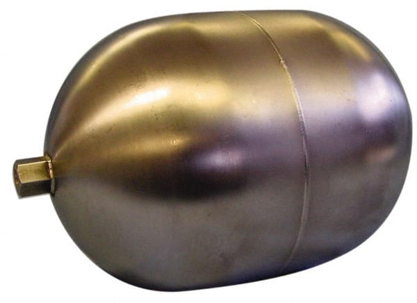 Made in USA - 6" Diam x 8" Long, Oblong, Hex Spud Connection, Metal Float - 3/8-16 Thread, Stainless Steel, 150 Max psi, 19 Gauge - Exact Tooling