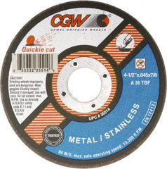 Camel Grinding Wheels - 7" 36 Grit Aluminum Oxide Cutoff Wheel - 1/16" Thick, 7/8" Arbor, 8,500 Max RPM - Exact Tooling