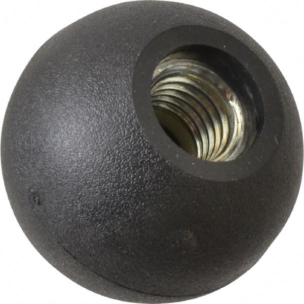 Gibraltar - 5/8-11 Thread, 1-7/8" Diam, 1-3/4" High, Female Insert Ball Knob - Black, Thermoplastic, Ball Grip, 0.55" Hole Depth - Exact Tooling