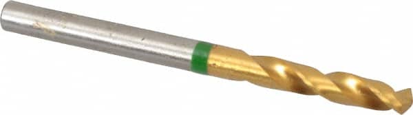 Accupro - #17 130° Spiral Flute Cobalt Screw Machine Drill Bit - TiN Finish, Right Hand Cut, 24mm Flute Length, 58mm OAL, Split Point, Straight Shank - Exact Tooling