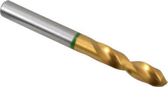 Accupro - 19/64" 130° Spiral Flute Cobalt Screw Machine Drill Bit - TiN Finish, Right Hand Cut, 37mm Flute Length, 79mm OAL, Split Point, Straight Shank - Exact Tooling