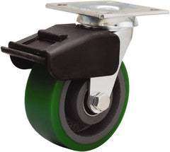 Hamilton - 5" Diam x 2" Wide x 6-1/2" OAH Top Plate Mount Swivel Caster - Polyurethane Mold onto Cast Iron Center, 850 Lb Capacity, Precision Ball Bearing, 4 x 4-1/2" Plate - Exact Tooling