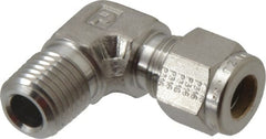 Parker - 5/16" OD, Stainless Steel Male Elbow - -425 to 1,200°F, 5/8" Hex, Comp x MNPT Ends - Exact Tooling