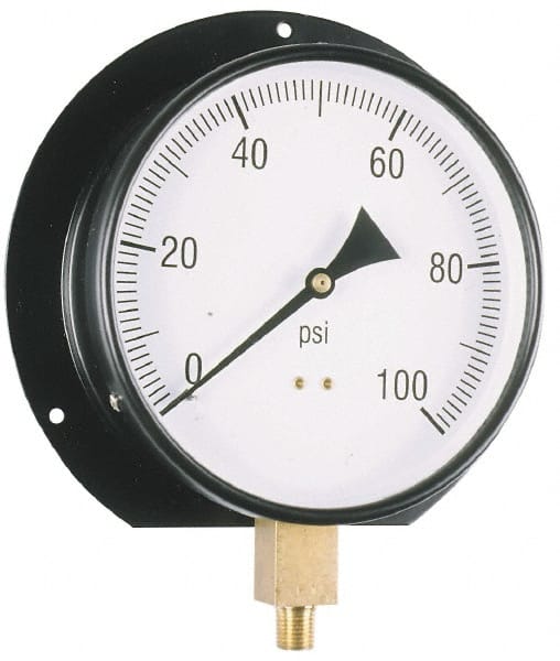 Value Collection - 6" Dial, 1/4 Thread, 0-30 Scale Range, Pressure Gauge - Lower Connection, Rear Flange Connection Mount, Accurate to 3-2-3% of Scale - Exact Tooling