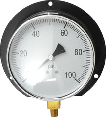 Value Collection - 6" Dial, 1/4 Thread, 0-100 Scale Range, Pressure Gauge - Lower Connection, Rear Flange Connection Mount, Accurate to 3-2-3% of Scale - Exact Tooling