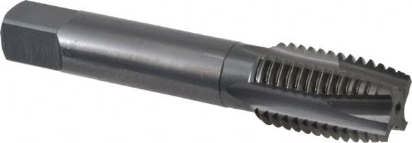 OSG - 1-8 UNC, 4 Flute, Oxide Finish, Vanadium High Speed Steel Spiral Point Tap - Plug Chamfer, Right Hand Thread, 5-1/8" OAL, 2-1/2" Thread Length, 0.8" Shank Diam - Exact Tooling