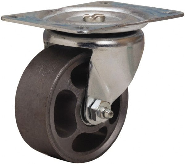 Hamilton - 3" Diam x 1-1/4" Wide x 3-3/4" OAH Top Plate Mount Swivel Caster - Cast Iron, 250 Lb Capacity, Straight Roller Bearing, 3-1/8 x 4-1/8" Plate - Exact Tooling