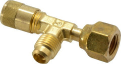 Parker - 500 Max psi, 1/4 Tube OD, Forged Flared Female Run Swivel Tee Access Valve - Brass - Exact Tooling