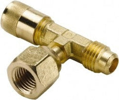 Parker - 500 Max psi, 1/4 Tube OD, Forged Flare Female Branch Tee Access Valve - Brass - Exact Tooling