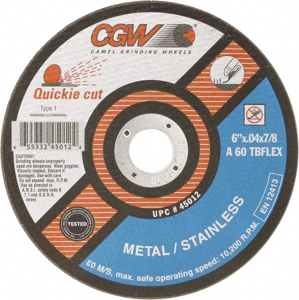 Camel Grinding Wheels - 7" 60 Grit Silicon Carbide Cutoff Wheel - 1/16" Thick, 7/8" Arbor, 8,500 Max RPM - Exact Tooling