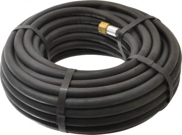 Alliance Hose & Rubber - 1/4" ID x 1/2" OD 50' Long Multipurpose Air Hose - MNPT x FNPT(Swivel) Ends, 200 Working psi, -40 to 190°F, 1/4" Fitting, Black - Exact Tooling