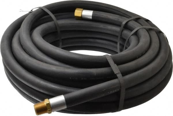 Alliance Hose & Rubber - 1/2" ID x 27/32" OD 50' Long Multipurpose Air Hose - MNPT x FNPT(Swivel) Ends, 300 Working psi, -40 to 190°F, 1/2" Fitting, Black - Exact Tooling