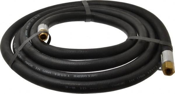 Alliance Hose & Rubber - 3/8" ID x 23/32" OD 10' Long Multipurpose Air Hose - MNPT x FNPT(Swivel) Ends, 300 Working psi, -40 to 190°F, 1/4" Fitting, Black - Exact Tooling