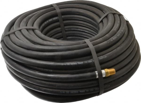 Alliance Hose & Rubber - 1/4" ID x 9/16" OD 100' Long Multipurpose Air Hose - MNPT x FNPT(Swivel) Ends, 300 Working psi, -40 to 190°F, 1/4" Fitting, Black - Exact Tooling