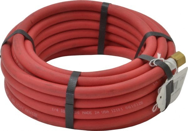 Alliance Hose & Rubber - 1/4" ID x 1/2" OD 25' Long Multipurpose Air Hose - MNPT x FNPT(Swivel) Ends, 200 Working psi, -40 to 190°F, 1/4" Fitting, Red - Exact Tooling