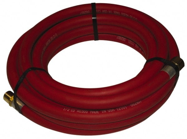 Alliance Hose & Rubber - 1/2" ID x 27/32" OD 25' Long Multipurpose Air Hose - MNPT x FNPT(Swivel) Ends, 300 Working psi, -40 to 190°F, 1/2" Fitting, Red - Exact Tooling