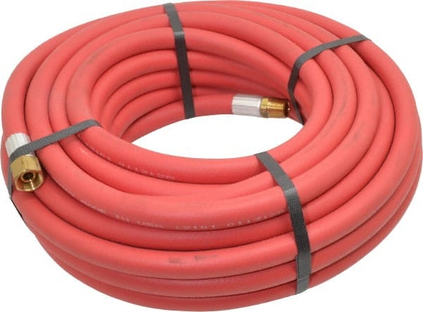 Alliance Hose & Rubber - 3/8" ID x 23/32" OD 50' Long Multipurpose Air Hose - MNPT x FNPT(Swivel) Ends, 300 Working psi, -40 to 190°F, 3/8" Fitting, Red - Exact Tooling