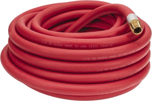 Alliance Hose & Rubber - 1/2" ID x 27/32" OD 50' Long Multipurpose Air Hose - MNPT x FNPT(Swivel) Ends, 300 Working psi, -40 to 190°F, 1/2" Fitting, Red - Exact Tooling