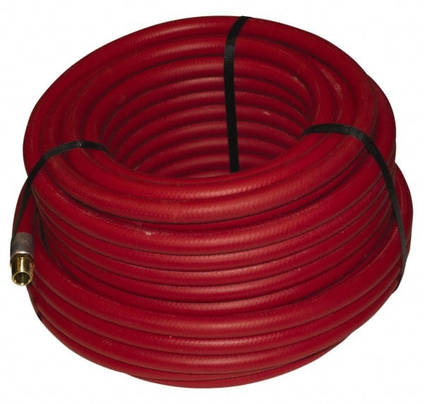 Alliance Hose & Rubber - 1/2" ID x 27/32" OD 100' Long Multipurpose Air Hose - MNPT x FNPT(Swivel) Ends, 300 Working psi, -40 to 190°F, 1/2" Fitting, Red - Exact Tooling