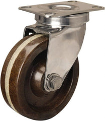 Hamilton - 4" Diam x 1-1/4" Wide x 5-1/8" OAH Top Plate Mount Swivel Caster - Phenolic, 300 Lb Capacity, Plain Bore Bearing, 2-3/8 x 3-5/8" Plate - Exact Tooling