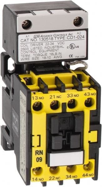 ACI - 4 Pole, 3NO/NC, 24 VAC Control Relay - 24 Amps, 600 VDC - Exact Tooling