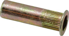 RivetKing - #10-32, 0.13 to 0.225" Grip, 19/64" Drill, Steel Closed End Knurled Rivet Nut - Zinc Yellow Dichromate Finish, Countersunk Head - Exact Tooling