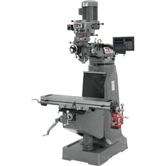 Jet - 9" Table Width x 42" Table Length, Step Pulley Control, 3 Phase Knee Milling Machine - R8 Spindle Taper, 2 hp - Exact Tooling