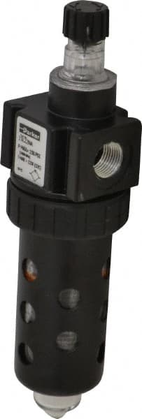 Parker - 3/8" NPT, 150 Max psi Compact Micro Mist Lubricator - Polycarbonate Bowl with Sight Glass, Zinc Body, 40 CFM, 125°F Max Temp, 2" Wide x 7.38" High - Exact Tooling