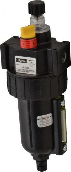 Parker - 1/4" NPT, 250 Max psi Intermediate Micro Mist Lubricator - Metal Bowl with Sight Glass, Zinc Body, 40 CFM, 175°F Max Temp, 2.81" Wide x 7.82" High - Exact Tooling