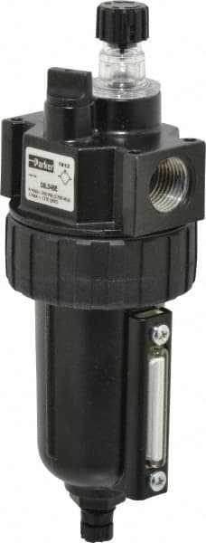 Parker - 1/2" NPT, 250 Max psi Intermediate Mist Lubricator - Metal Bowl with Sight Glass, Zinc Body, 90 CFM, 175°F Max Temp, 2.81" Wide x 7.82" High - Exact Tooling