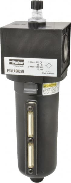 Parker - 1" NPT, 250 Max psi Heavy Duty Mist Lubricator - Metal Bowl with Sight Glass, Zinc Body, 250 CFM, 175°F Max Temp, 3.62" Wide x 11.81" High - Exact Tooling