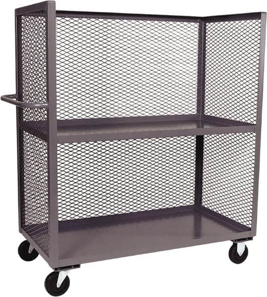 Jamco - 2,000 Lb Capacity, 2 Shelf, 3-Sided Steel Truck - 36" Long x 24" Wide x 57" High, 6" Diam Phenolic Resin Wheels - Exact Tooling