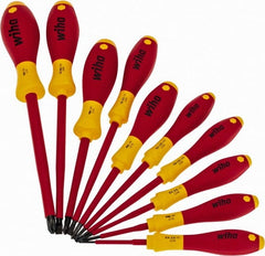 Wiha - 10 Piece Phillips & Slotted Screwdriver Set - Blade Sizes: Width mm 2, 2.5, 3, 3.5, 4.5 & 6.5, Bit Sizes: Philips #0 to #3, Metric Length mm: 60mm, 75mm, 80mm, 100mm, 125mm & 150mm - Exact Tooling