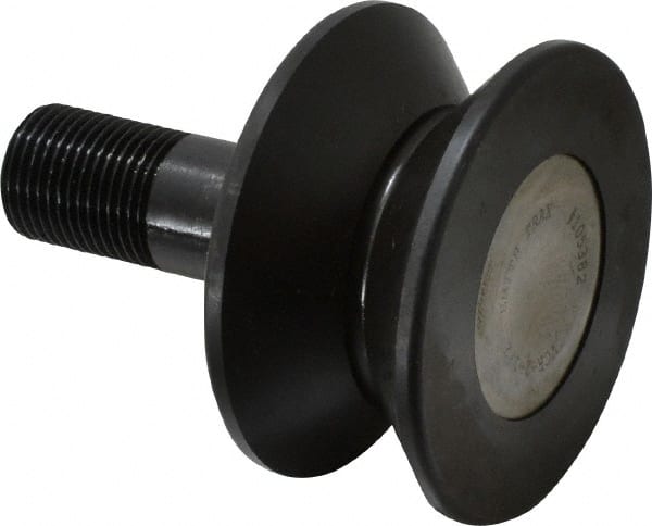 Accurate Bushing - 2-1/2" Roller Diam x 1-5/16" Width, 3/4" Stud Diam x 1-3/4" Length, V Guide Roller - Steel, 7/8" Thread Length, 3/4-16 Thread, 2,760 Lb Dynamic Cap, 1,100 Lb Static Cap - Exact Tooling