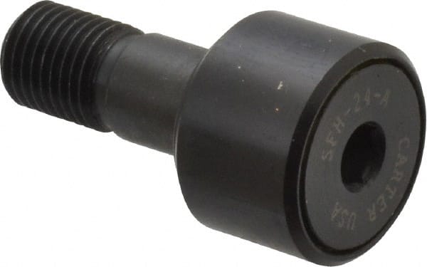 Made in USA - 3/4" Roller Diam x 1/2" Width, 3/8" Stud Diam x 7/8" Length, Stud Cam Follower - Steel, 3/8" Thread Length, 3/8-24 Thread, 1,328 Lb Dynamic Cap - Exact Tooling