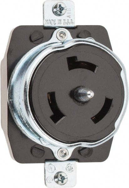 Hubbell Wiring Device-Kellems - 125/250 VAC, 50 Amp, Self Grounding Receptacle - 3 Poles, 4 Wire, Female End, Black - Exact Tooling