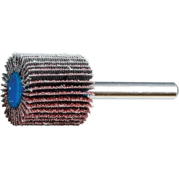 PFERD - 1" Diam x 1" Face Width, Aluminum Oxide Coated Mounted Flap Wheel - 1/4" Shank Mount, 40 Grit, 25,000 Max RPM - Exact Tooling