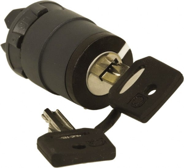 Schneider Electric - 22mm Mount Hole, 2 Position, Key Operated, Selector Switch Only - Black, Momentary (MO), Nonilluminated, Shock, Vibration and Water Resistant - Exact Tooling